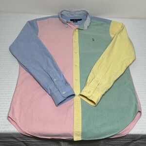Ralph Lauren Polo Pastel Colorblock Multi Pony Long Sleeve Button Shirt Men's L